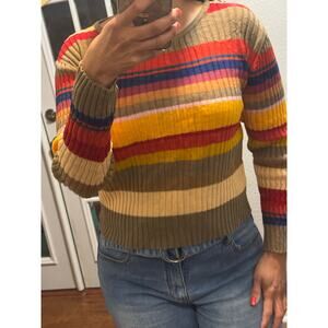 Vintage Crew Neck Striped Sweater Womens Medium Kidcore Bright Y2K 90s Grunge